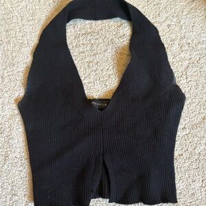 Black Ribbed Knit Halter Top